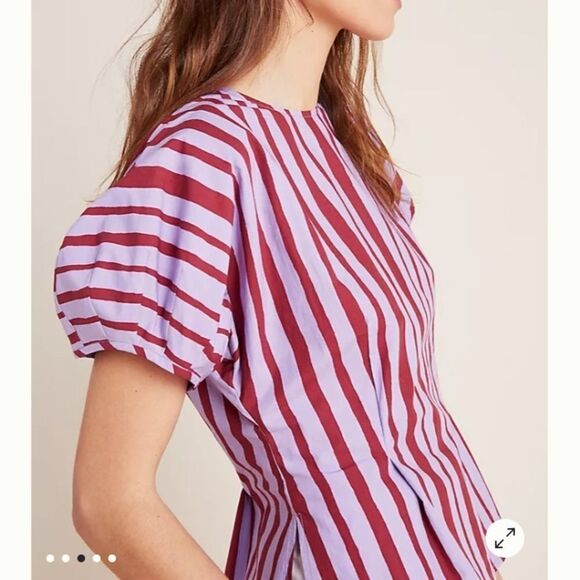 New Anthro Mignon Doo Lina Poplin Stripe Blouse - Picture 3 of 6